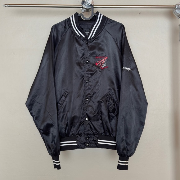 Vintage Black Satin Bomber Jacket Embroidered Dusty’s Barn Dance Gramps - Picture 7 of 12